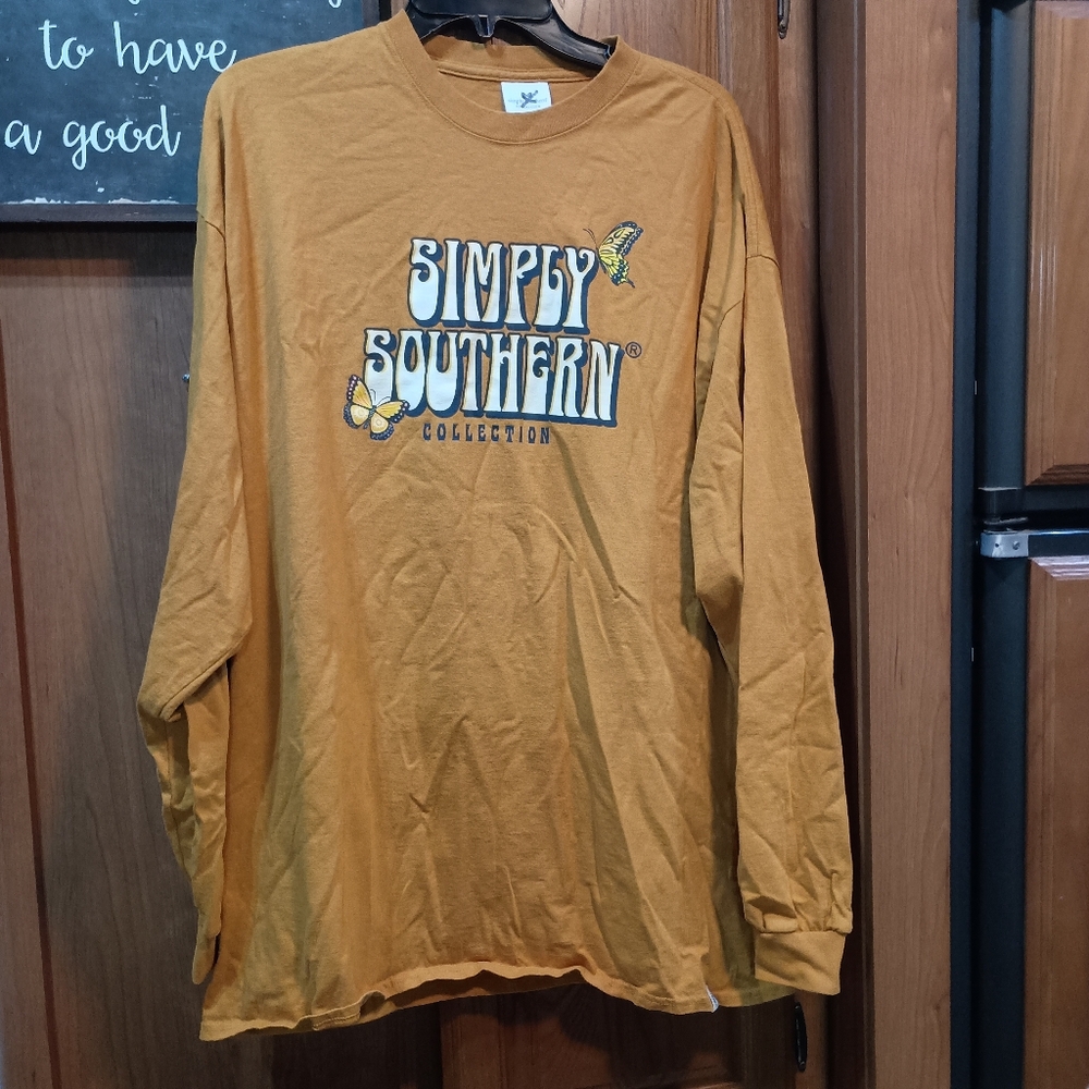 Simply Southern Mustard Long Sleeve Shirt Jeep Butterflies XXL